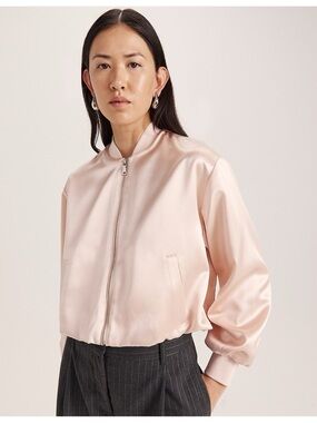 Blush Pink Satin Silky Material Bomber Jacket Size M